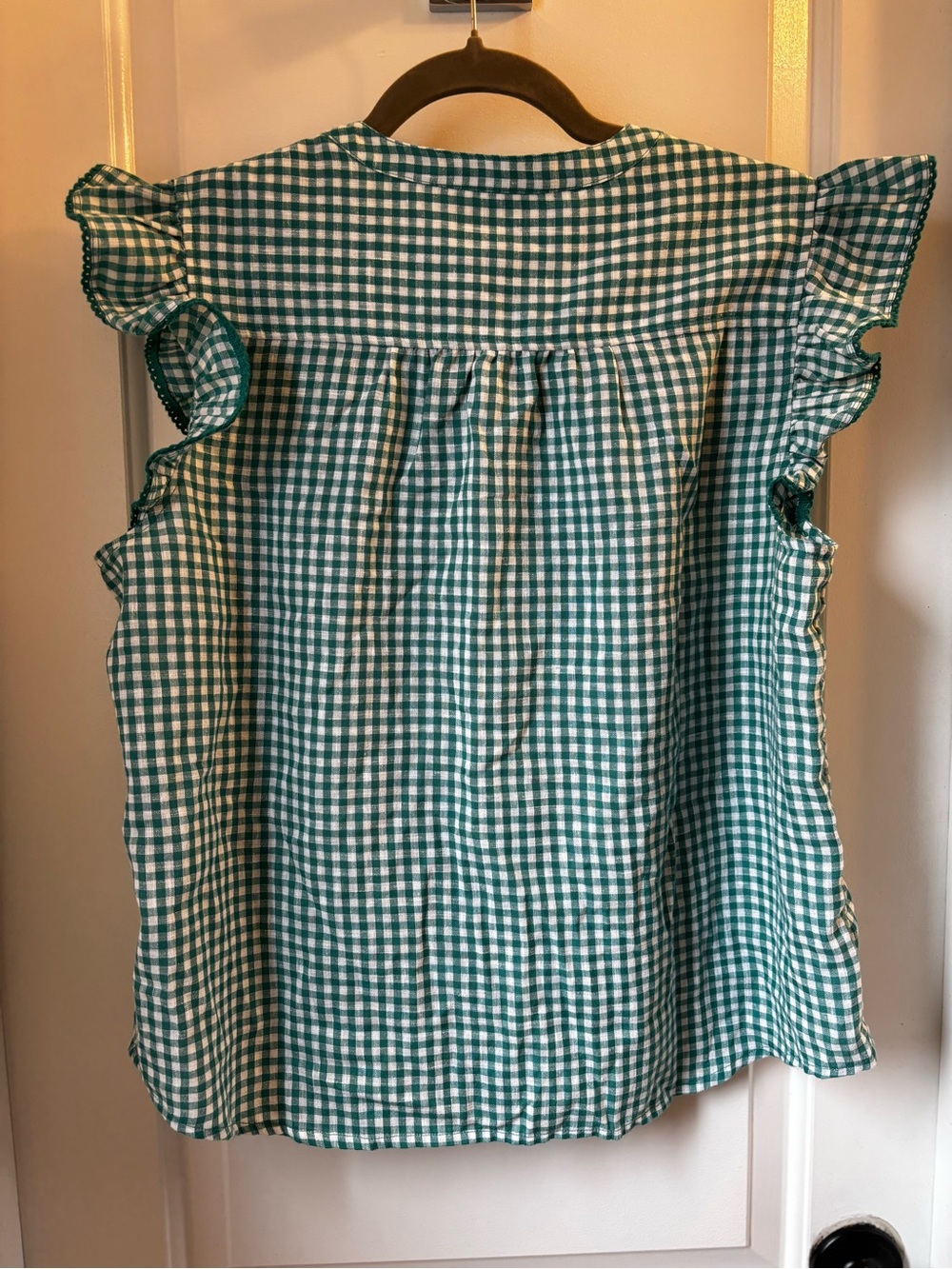 NWT! JCrew Green Gingham Flutter-Sleeve Blouse Size Large - Picture 4 of 4